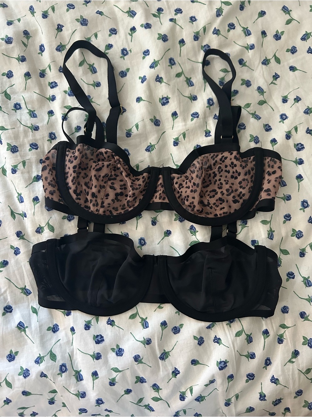 Women's Leopard Print and Black Underwire Bra Set - CUUP